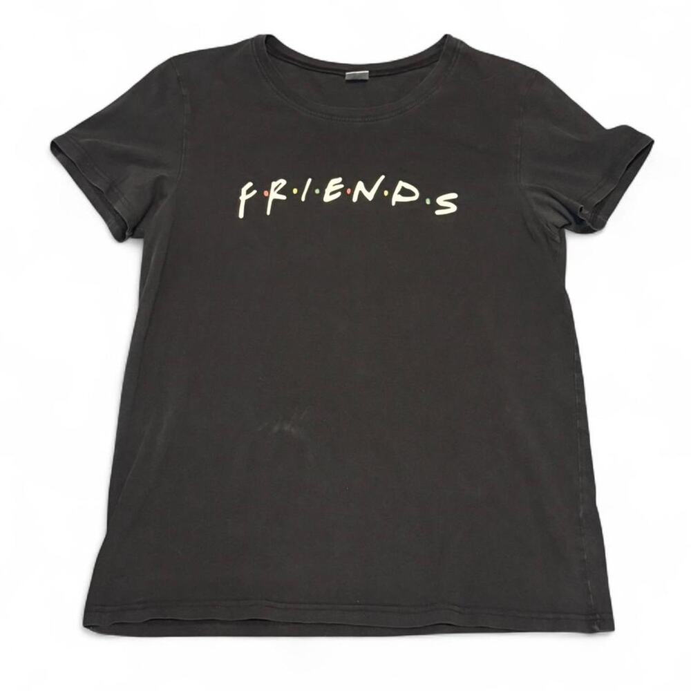 FRIENDS VTG 90s 2000s Y2K TV Show Logo Classic Black Graphic T-Shirt — LARGE